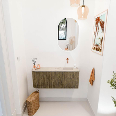 Mondiaz JOYA-DLUX 101.6cm toiletmeubel - ronding links kleur Dusk - Wastafel FAYE positie Rechts Zonder kraangat kleur Frappe.