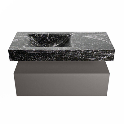 Mondiaz ALAN-DLUX Ensemble de meuble - 100cm - meuble Dark grey mat - 1 tiroir - Lavabo Cloud Lava suspendu - vasque gauche - 1 trou de robinet