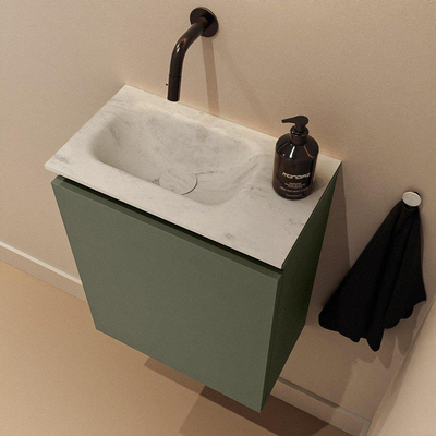 MONDIAZ TURE-DLUX meuble de WC 40cm Army. EDEN lavabo Opalo position gauche. Sans trou de robinet.