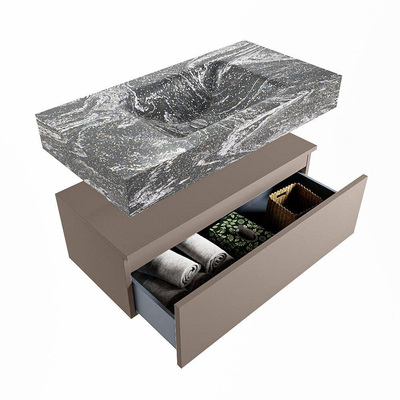 Mondiaz ALAN-DLUX Ensemble de meuble - 90cm - meuble Smoke mat - 1 tiroir - Lavabo Cloud Lava suspendu - vasque Centre - 1 trou de robinet
