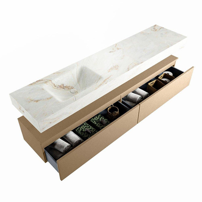 Mondiaz ALAN-DLUX Ensemble de meuble - 200cm - meuble Oro mat - 2 tiroirs - Lavabo Cloud Frappe suspendu - vasque Gauche - 0 trous de robinet