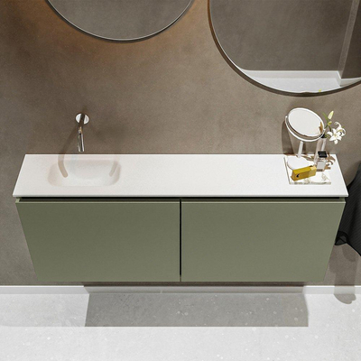 MONDIAZ TURE Toiletmeubel 120x23x50cm met 0 kraangaten 2 deuren army mat Wastafel Eden links Solid Surface Wit