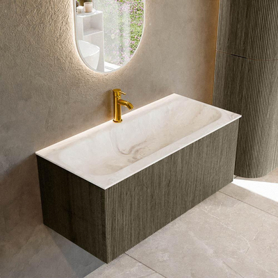 Mondiaz KURVE-DLUX Ensemble de meuble salle de bain - 100x46x40cm - 1 tiroir - lavabo en solid surface - milieu - 1 trou de robinet - Shadow