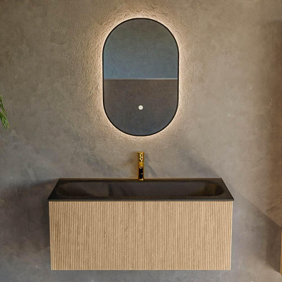 MONDIAZ KURVE Meuble de salle de bains 100cm couleur Oak avec 1 tiroir. Lavabo BIG MEDIUM central 1 trou de robinet Urban.