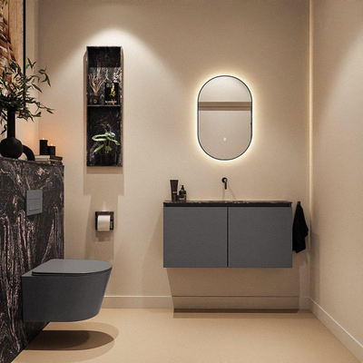 MONDIAZ TURE-DLUX Meuble toilette - 100cm - Dark Grey - EDEN - vasque Lava - position centrale - sans trou de robinet