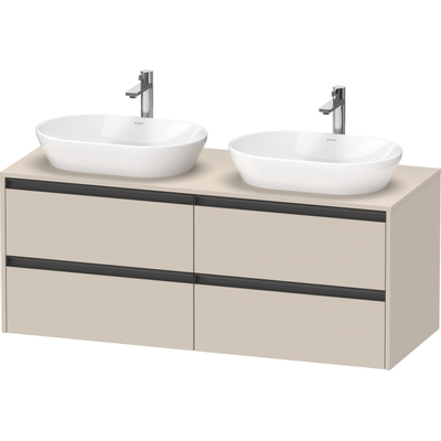 Duravit Ketho.2 Wastafelonderbouwkast - inclusief consoleplaat - met 4 laden - voor dubbele waskommen - 140x55x56.8cm - met handgrepen antraciet - taupe supermat