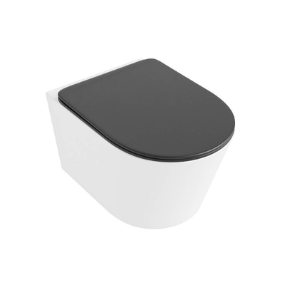 Mondiaz LAVIE hangtoilet – spoelrandloos – 36 x 53 cm – met softclose zitting – Talc (wit), zitting Dark grey (grijs)