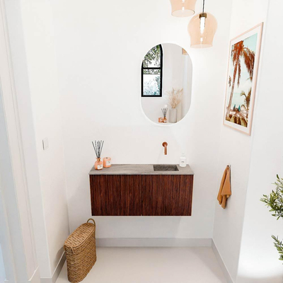 Mondiaz JOYA-DLUX 90cm toiletmeubel - kleur Ruby - Wastafel FAYE positie Rechts Zonder kraangat kleur Oza.