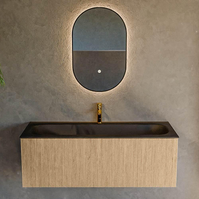 MONDIAZ KURVE 120cm Meuble salle de bain - couleur Oak - 1 tiroir - vasque BIG LARGE centre - 1 trou de robinet - Urban