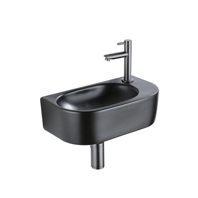 QeramiQ Fuente fonteinset – halfrond – 40x21.5x12 cm – keramiek zwart mat – kraangat rechts – kraan gunmetal