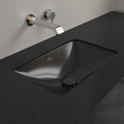 Villeroy & Boch Loop & Friends onderbouwwastafel - 45x28cm - zonder kraangat - met overloop CeramicPlus - Pure Black (zwart)