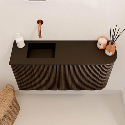 Mondiaz JOYA 81.6cm meuble de toilette - arrondi droit couleur Noyer - Vasque FAYE position Gauche Sans trou de robinet couleur Urban