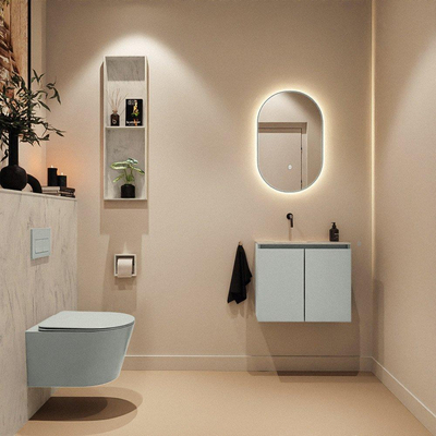 MONDIAZ TURE-DLUX Meuble de toilettes 60cm Greey. Lavabo EDEN Opalo position gauche. Sans trou de robinet.