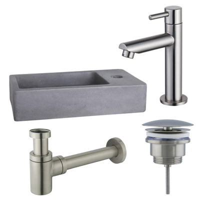 Fortifura Fuente Pack Lave-mains - 40x22x8cm - 1 trou de robinet - robinet Inox brossé - Béton