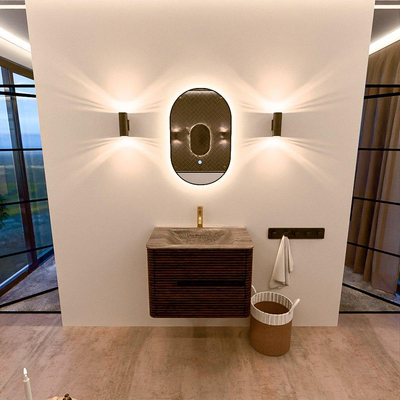Mondiaz CIRO-DLUX Badkamermeubelset - 70x45x50cm - Solid surface wastafel Oza - 1 wasbak Midden - 1 kraangat - 2 lades - Walnut