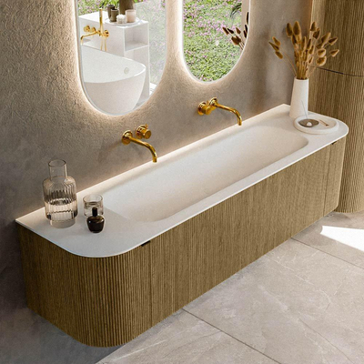 Mondiaz KURVE Ensemble de meuble de salle de bains - 170x46x40cm - 1 tiroir - 2 portes - lavabo solid surface - central - sans trou de robinet - Dusk
