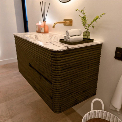 Mondiaz CIRO-DLUX Ensemble de meubles de salle de bains - 100x45x50cm - vasque solid surface Glace - 1 lavabo central - sans trous de robinet - 2 tiroirs - Shadow