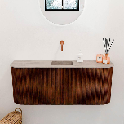 Mondiaz JOYA-DLUX 103.2cm toiletmeubel - ronding links en rechts kleur Ruby - Wastafel FAYE positie Midden Zonder kraangat kleur Saba.