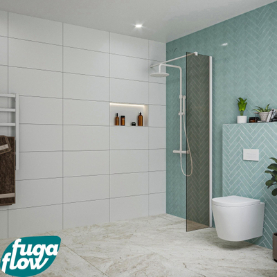 FugaFlow Eccelente Vetro inloopdouche badkamer - 40x200cm - rookglas - wandarm - mat wit