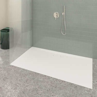 Villeroy & Boch Ecora douchebak - 160x90x3.5cm - afvoer lange zijde - stone white (wit)