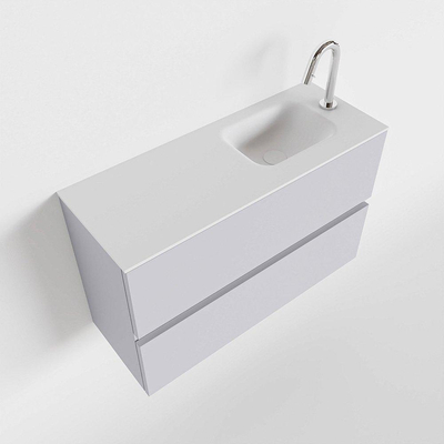 Mondiaz ADA Meuble lave-mains 80x30x50cm avec 1 trou pour robinet 2 tiroirs Cale mat Lavabo Lex Droite Solid Surface Blanc