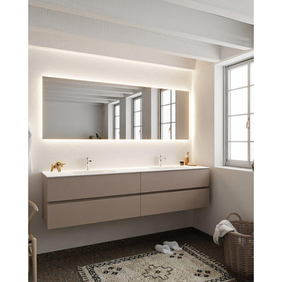 Mondiaz VICA ensemble de meuble de salle de bain - 200cm - meuble sous-vasque fumée - 4 tiroirs - lavabo nuage double - 2 trous de robinet XL version 60cm de haut