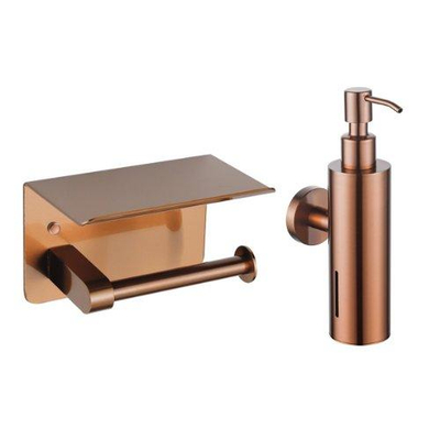 Fortifura Calvi ensemble d'accessoires de toilette - distributeur de savon - porte-rouleau - avec plateau - cuivre brossé