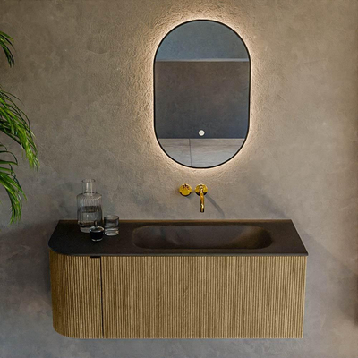 Mondiaz KURVE Ensemble de meuble de salle de bains - 115x46x40cm - 1 tiroir - 1 porte - lavabo solid surface - droit - sans trou de robinet - Dusk