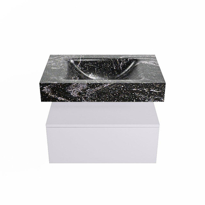 Mondiaz ALAN-DLUX Ensemble de meuble - 70cm - meuble Cale mat - 1 tiroir - Lavabo Cloud Lava suspendu - vasque Centre - 0 trous de robinet