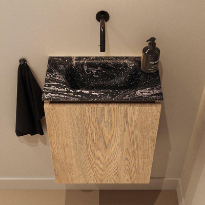MONDIAZ TURE-DLUX Meuble toilette - 40cm - Washed Oak - EDEN - vasque Lava - position centrale - sans trou de robinet