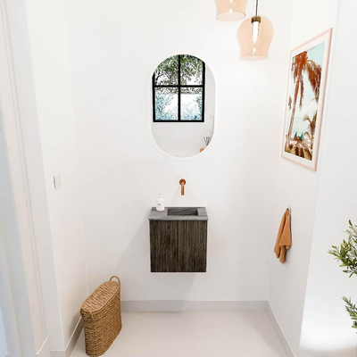 Mondiaz JOYA-DLUX 40cm toiletmeubel - kleur Shadow - Wastafel FAYE positie Rechts Zonder kraangat kleur Sombra.