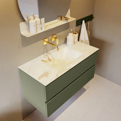 MONDIAZ VICA-DLUX Ensemble meuble de salle de bains - 100cm - meuble bas army - 2 tiroirs - lavabo encastré cloud au centre - sans trous de robinet - version haute 60cm - frape