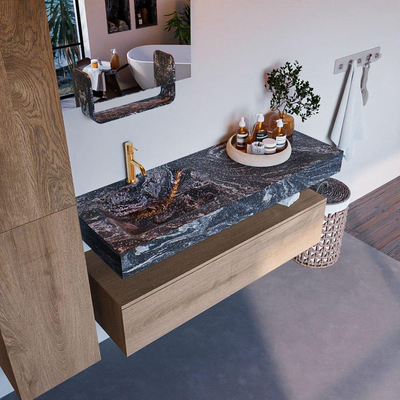 MONDIAZ ALAN - DLUX Badkamermeubelset - 130cm - onderkast - Washed Oak - 1 lade - vrijhangende wastafel - wasbak links - 1 kraangat - Lava