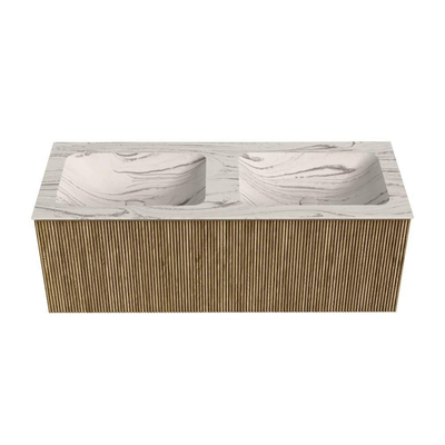 MONDIAZ KURVE-DLUX Meuble de salle de bains 120 cm couleur Dusk avec 1 tiroir et 0 porte. Lavabo LEAF Double 2 trous de robinet Nata.