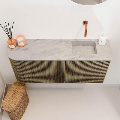 Mondiaz JOYA-DLUX 91.6cm toiletmeubel - ronding links kleur Dusk - Wastafel FAYE positie Rechts Zonder kraangat kleur Glace.