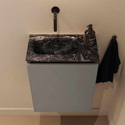 MONDIAZ TURE-DLUX Meuble toilette - 40cm - Smoke - EDEN - vasque Lava - position gauche - sans trou de robinet