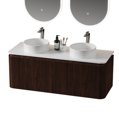 Royal Plaza Terra Edge Ensemble meuble de salle de bains - 120x44.7x46cm - plan de toilette en solid surface blanc mat - 2 tiroirs - châtaignier (noyer)