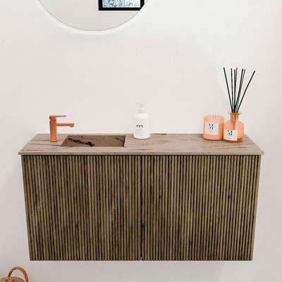 Mondiaz JOYA-DLUX 80cm toiletmeubel - kleur Dusk - Wastafel FAYE positie Links 1 kraangat kleur Arena.