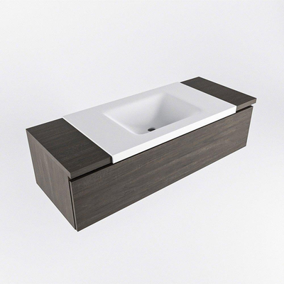 Mondiaz BUKLA Badkamermeubelset - 120x45x34cm - 1 kraangat - wasbak midden - solid surface - Talc - greeploos - 1 lade - Melamine - Dark brown