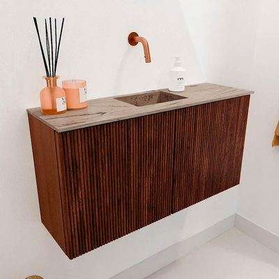 Mondiaz JOYA-DLUX 80cm toiletmeubel - kleur Ruby - Wastafel FAYE positie Midden Zonder kraangat kleur Arena.