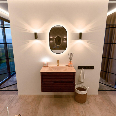 Mondiaz CIRO-DLUX Badkamermeubelset - 80x45x50cm - Solid surface wastafel Saba - 1 wasbak Midden - 1 kraangat - 2 lades - Ruby