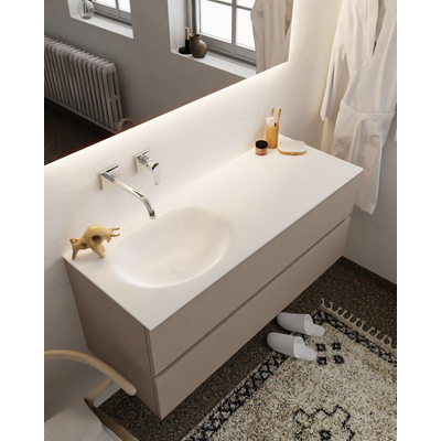 Mondiaz VICA ensemble de meuble de salle de bain - 120cm - meuble sous-vasque fumée - 2 tiroirs - lavabo lune gauche - sans trou de robinet version XL 60cm de haut