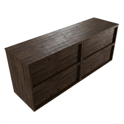 Saniclass Holz Frame Ensemble de meubles de salle de bains - 160x45x62cm - plan de travail en bois - sans trou de robinet - 4 tiroirs - chêne charcoal mat (bois)