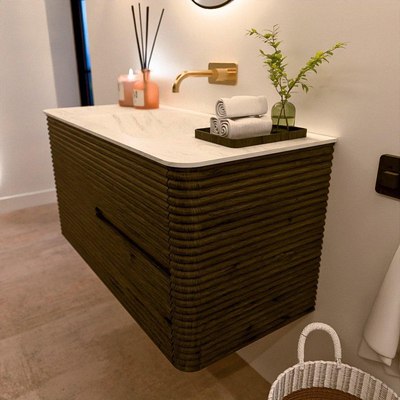 Mondiaz CIRO-DLUX Badkamermeubelset - 100x45x50cm - Solid surface wastafel Opalo - 1 wasbak Midden - zonder kraangaten - 2 lades - Shadow