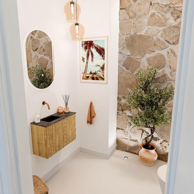 Mondiaz JOYA-DLUX 60cm toiletmeubel - kleur Oak - Wastafel FAYE positie Links Zonder kraangat kleur Lava.