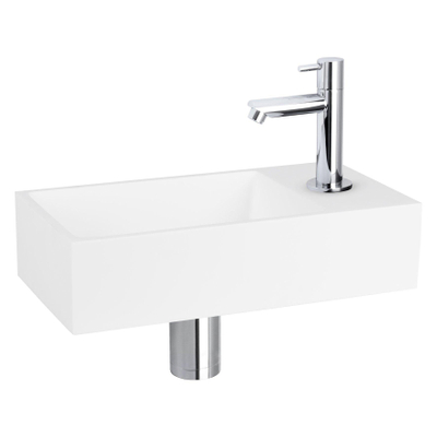Differnz Solid fonteinset – 36x18.5x9 cm – solid surface wit – rechte chromen kraan