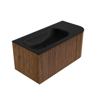 MONDIAZ KURVE 95cm Meuble salle de bain avec module 25 D - couleur Walnut - 1 tiroir - 1 porte - vasque BIG SMALL gauche - 1 trou de robinet - Urban