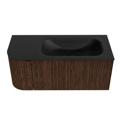 MONDIAZ KURVE meuble de salle de bains 105cm avec module 25 L couleur Walnut avec 1 tiroir et 1 porte. Lavabo BIG SMALL à droite 1 trou de robinet Urban.