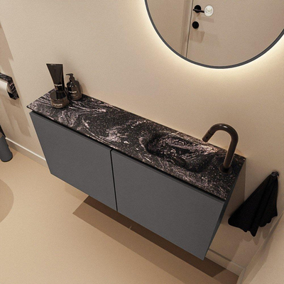 MONDIAZ TURE-DLUX 100cm toiletmeubel Dark Grey. EDEN wastafel Lava positie rechts. Met 1 kraangat.