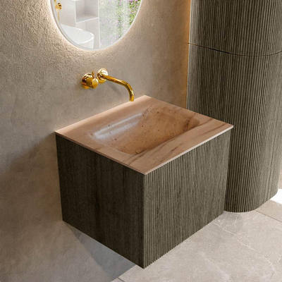 MONDIAZ KURVE-DLUX Meuble de salle de bains 50cm couleur Shadow avec 1 tiroir et 0 porte. Lavabo GRUNNE Central sans trou de robinet Saba.